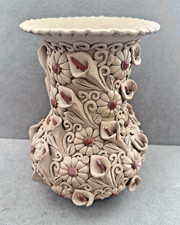 Vtg OAXACA POTTERY VASE Calla Lily + Daisy Large 3D 7.5