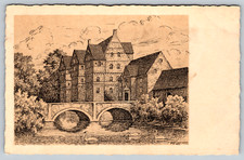 MF Larsen Sketch Bridge Borreby Manor Zealand Sjælland c1910s Vintage Postcard picture