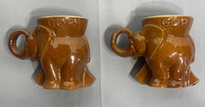 Two Vintage Frankoma GOP Elephant Mug Coffee Cup 1974 Brown US Patent D 215-868 picture