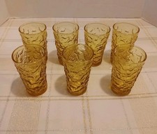 Anchor Hocking Lido Milano Amber Honey Set Of 7 Juice Glasses MCM picture