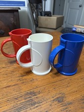 Dansk Vintage MCM Gunnar Cyren Design Melamine Mugs, White, Blue, Red - Set of 3 picture