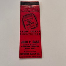 Superior Match Co John Cass Roanoke IN Vintage Matchbook Cover SMB5-2 picture