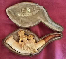 Antique Pre - 1898 CPF BEST MAKE Meerschaum Victorian Lady Smoking Pipe W/ Case picture