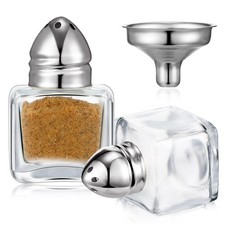 2 Mini Glass Salt Pepper Shakers 0.5 oz Cube Tone Tops Home Kitchen Party picture