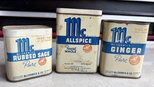 3 cans Vintage McCormick Spice Tins Ginger Sage Allspice Bee Brand Baltimore MD picture