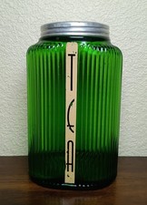 Vintage Owen’s-Illinois Oval Green TEA Canister Glass Jar 6.75”x4” W/ Lid picture