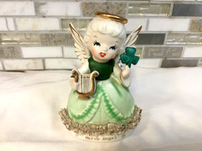 1950s Fine A Quality MARCH Shamrock Spaghetti Lyre Angel Figurine w/foil Label picture