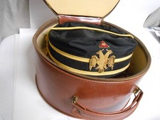 Vintage 32nd Degree Freemason Dbl Eagle Masonic Scottish Rite Hat w/Carry Case picture