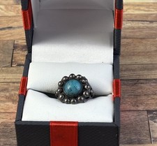 Vintage Navajo Round Turquoise & Sterling Silver Ring Size 5-3.06 Grams picture
