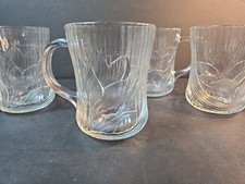 Set of 4 Glcoloc Vintage Glass Mugs w/ Embossed Floral Leaf Pattern Handles picture