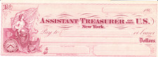 1860s US Asst Treasurer Check - Unsigned - Red Tint - New York picture