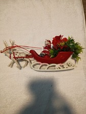 Vintage Plastic Waving Santa and White Reindeer With Missile toe In Slay picture