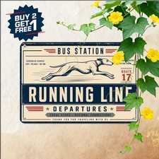 Greyhound Bus Stop Station Line Sign Retro Public Transit Garage Wall Plaque picture