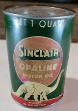 Vintage SINCLAIR OPALINE DINO MOTOR OIL Quart Metal  Green + White picture