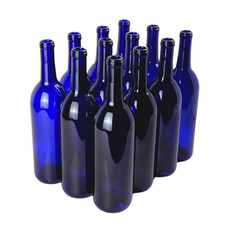 750mL Cobalt Blue Wine Bottles 12 Pack Bordeaux Glass Cork Finish Home Brewing picture