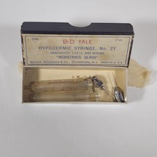 Vintage B-D Yale Glass Syringe No 2Y 2cc 221Y Resistance Glass 2 Needles w/ Box  picture