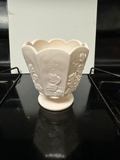Vintage Mid-Century NAPCO Shell Pink Milk Glass Grapes & Leaves Footed Vase picture