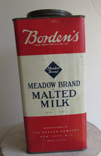 Vtg Borden's Tin Meadow Brand Malted Milk 5 lbs Advertising Square Can picture
