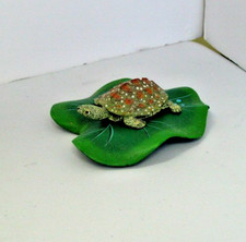 Vintage  Two-piece Porcelain Turtle Figurine Lying on Lily Pad, ~4.5