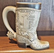 American Heritage Cowboy Boot Ceramic Mug Stein  Jesse James & Butch Cassidy  7
