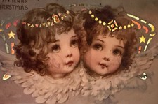 Exceptional~Christmas~Hold to Light Angels~Novelty HTL  Brundage Postcard -s620 picture