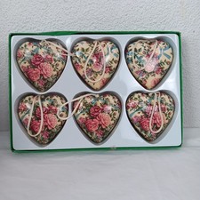 6 Vintage Decoupage Rose Heart Victorian Rose Ornaments 3.25