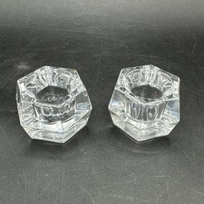 Set of 2 Taper Candle Holders 24% Lead Crystal Hexagon Shaped 80's picture