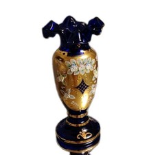 Egermann Czech Art Glass Floral Vase Cobalt Blue Gold  Porcelain Flower Bohemian picture