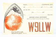 1957 Amateur Ham Radio QSL Card Chicago Illinois W9LLW Moody Bible Ins picture