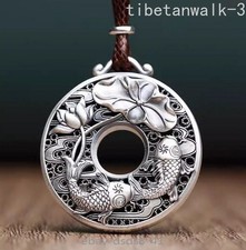 1pc Silver Pendant Chinese Carp Fish Lotus Feng Shui Decor Gift picture