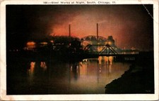 Vintage Postcard South Chicago Steel Works Night Chicago Illinois IL 1933 O311 picture