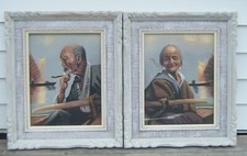 Two Vintage Matching Framed Pair of Japanese lithograph Prints picture