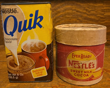 Vintage Chocolate Nestle Quik 8 oz Tin & Cardboard EverReady Cocoa Mix Container picture