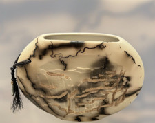 Native American Pottery Vase Horsehair Etched Ruins Charm Fetish Signed Vintage picture