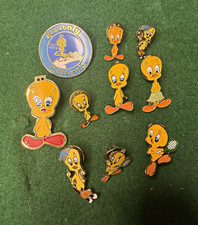 VTG Tweety Bird Looney Tunes Enamel Metal Lapel Pin Lot Set of 10 + Heavenly CA picture