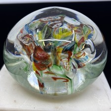 Vintage Millefiori Ribbon Murano Style Art Glass Paperweight 3”x 2.25” picture