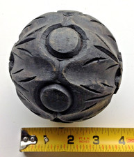Vintage Decorative Wood Orb Carved Ornate Sphere 3-3/4” Architectural Salvage picture