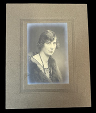Antique 1920s Portrait Photo Flapper Style Androgynous Fur Beads Studio Mounted picture