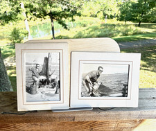 Lot of 2 Vintage Black White Photographs Man Fishing Sailfish/Boat Dock 5x7”s picture