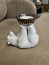 Vtg Department 56 Winter Wonderland Iridescent Polar Bear Tealight Holder 5” picture