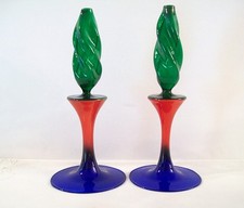 Art Glass Candlestick Holders – Hand Blown – Modern - Tricolor – 8 3/8” Tall picture