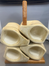 Padilla Stacking Mugs w/ Wood Stand set of 4 -Seashell design   Cream Glaze picture