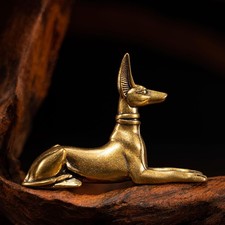 CHOVY 1PC Vintage Brass Egyptian Pharaoh Hound Statue: Exquisite Decorative A... picture