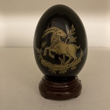 L.F. Fine Black Gold Capricorn Goat Zodiac Decorative Egg w Stand picture