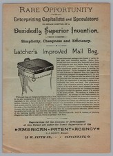 Antique 1880s Paper Ad Latcher's Improved Mail Bag Patent Circular Cincinnati OH picture
