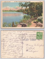 Vintage 1941 Missouri Lake Scenic Linen Postcard Curt Teich Eldon MO picture