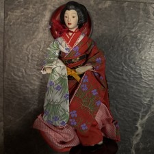 Vintage Japanese Geisha Doll With Metal Stand 9 Inch picture