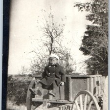 c1920s Toddler Child Wool Coat Rustic Wooden Farm Wagon Cart 5