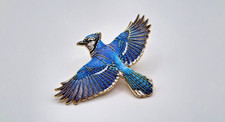 Realistic Collectible Bird Flying Blue Jay Enamel Lapel Brooch Pin picture