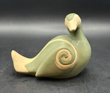 VTG RARE Porcelain Bird Duck Figurine Green Cream Matte Glaze Finish with Swirl picture